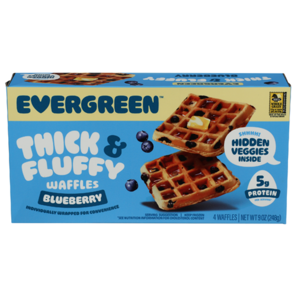 Evergreen Frozen Waffles Blueberry Thick & Fluffy Waffles 4 Pack