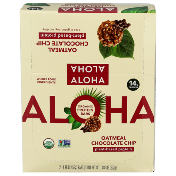 Aloha Organic Oatmeal Chocolate Chip Plant-Based Protein Bar 12 Pack Case