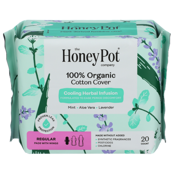 The Honey Pot Company Organic Cotton Cover Regular Herbal-Infused Pads With Wings