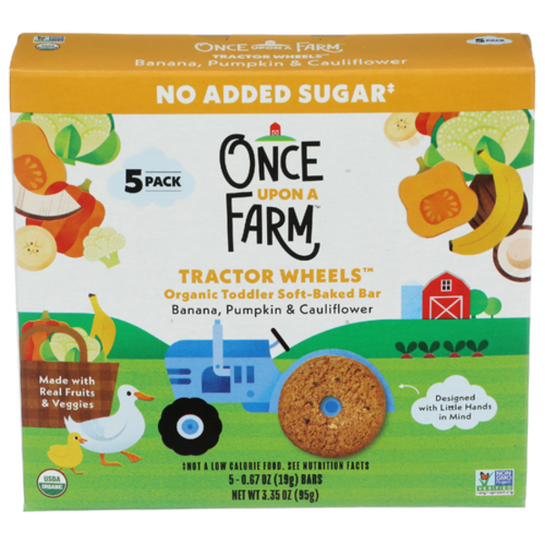 Once Upon A Farm Organic Baa, Pumpkin & Cauliflower Tractor Wheels Toddler Soft Baked Bar 5 Pack