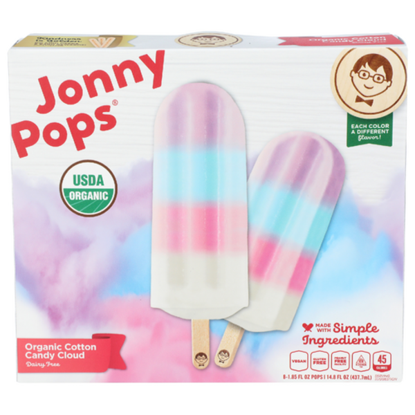 Jonny Pops Organic Cotton Candy Cloud Frozen Bars 8 Pack