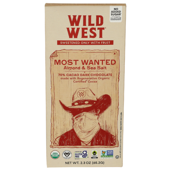Wild West Chocolate Most Wanted Organic Dark Chocolate With Almond & Sea Salt 70% Cacao
