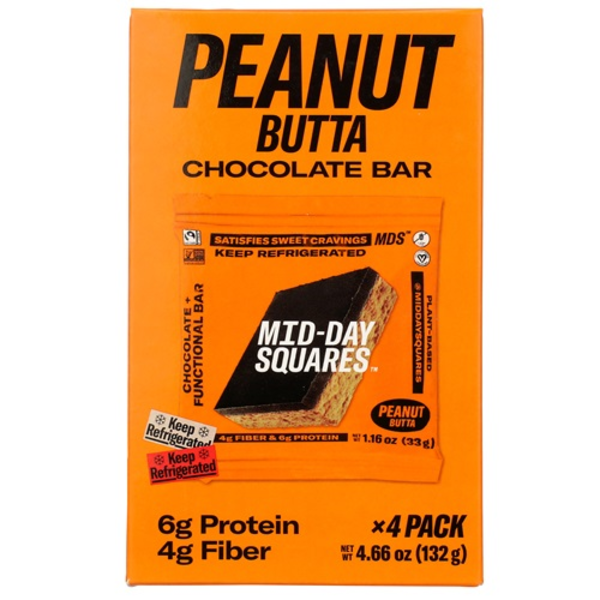 Mid-Day Squares Peanut Butta Fiber And Protein Chocolate Bar Squares 4 Pack