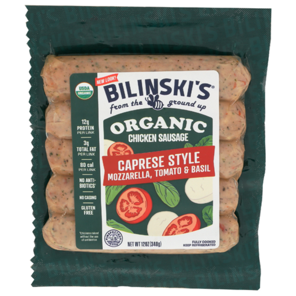 Bilinski's Organic Tomato Basil & Mozzarella Chicken Sausage