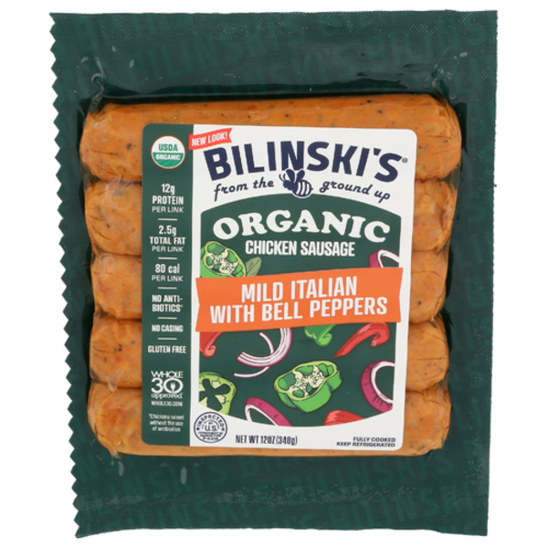 Bilinski's Organic Mild Italian With Bell Pepper Chicken Sausage