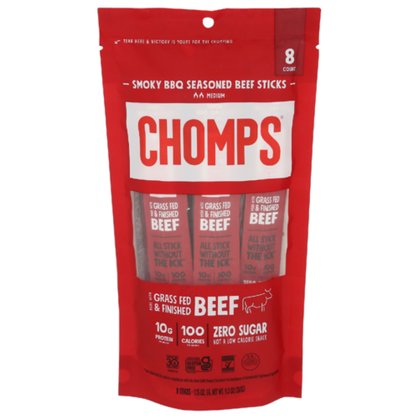 Chomps Smoky BBQ Seasoned Beef Stick 8 Pack