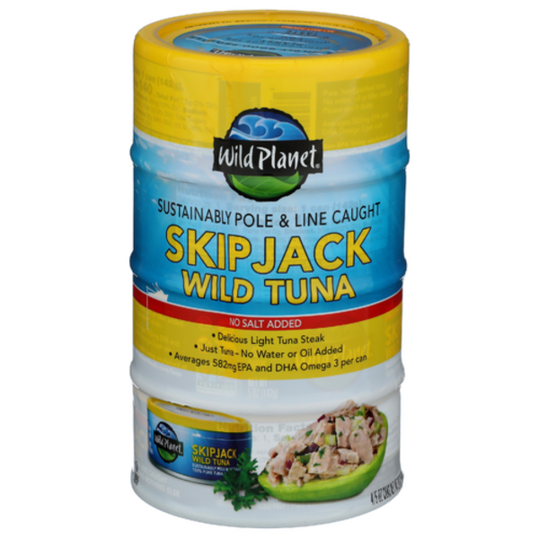 Wild Planet 100% Pure Wild Skipjack Tuna No Salt Added 4 Pack