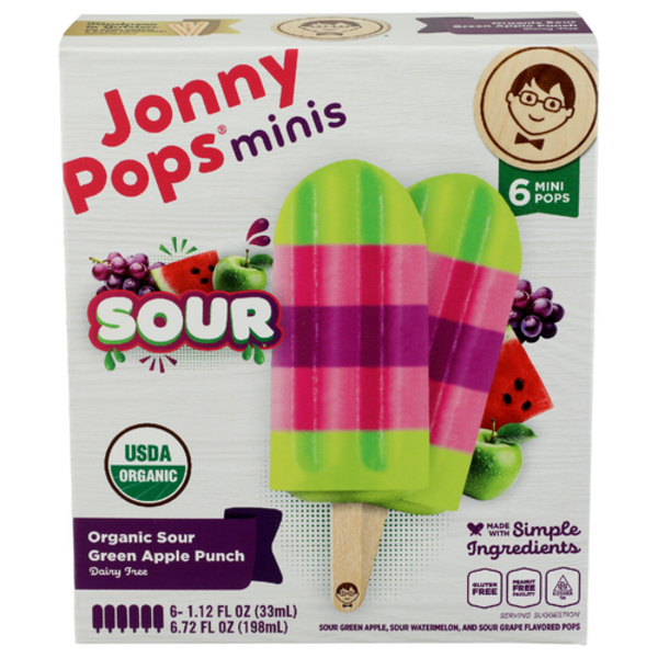 Jonny Pops Organic Sour Green Apple Punch Frozen Bars 6 Pack