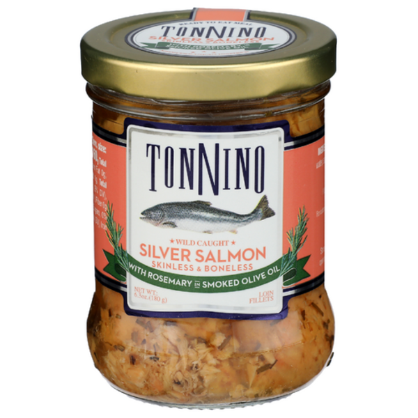 Tonnino Wild Caught Skinless & Boneless Silver Salmon Loin Fillets With Rosemary In Smoked Olive Oil