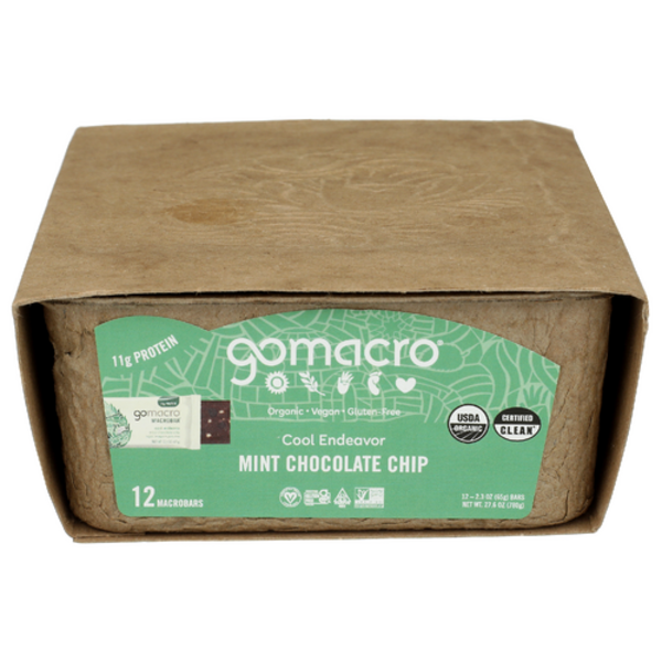 Gomacro Organic Cool Endeavor Mint Chocolate Chip Protein Bar 12 Pack
