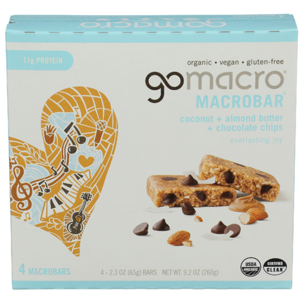 Gomacro Organic Coconut + Almond Butter + Chocolate Chip Bars 4 Pack