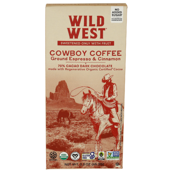 Wild West Chocolate Cowboy Coffee Organic Dark Chocolate With Ground Espresso 70% Cacao